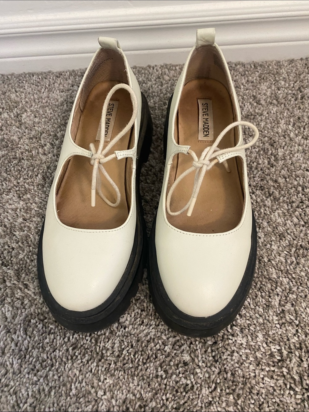 Steve Madden Cream Mary Jane Platform Loafers with Black Sole